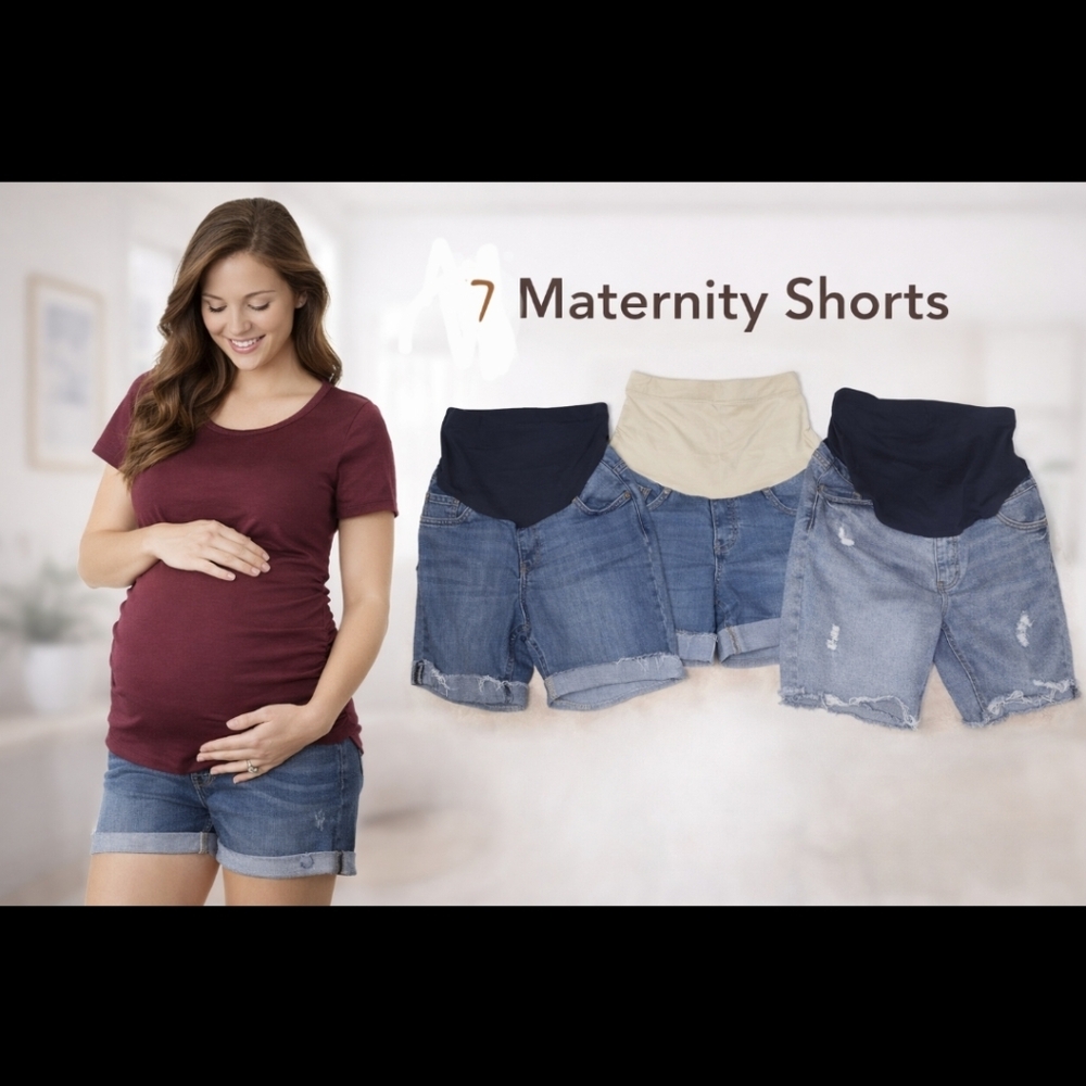 7 Maternity Denim Shorts Bundle with Belly Panels Summer Maternity
